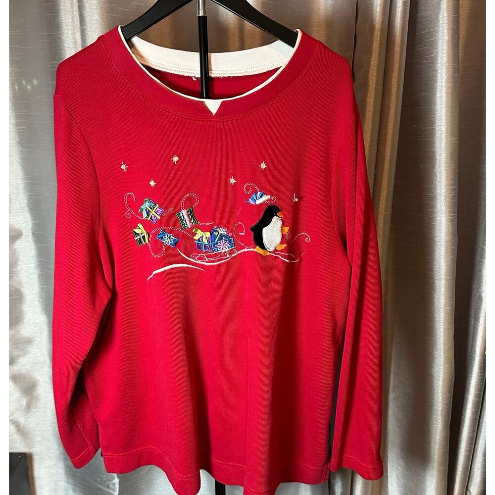 🌻Christmas Penguin Embroidered/Appliqued Long Sleeve Top Plus Size 18/20W